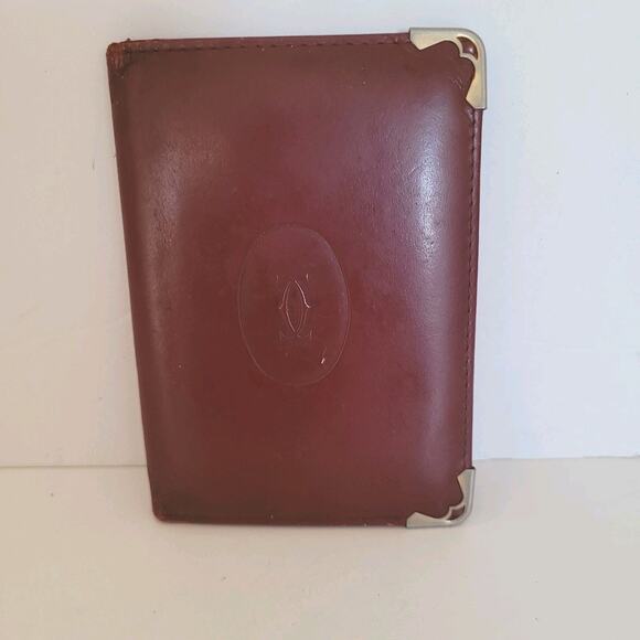 Fair Cartier Vintage Bifold Leather Bordeaux Red Wallet Small Compact Card ID - Picture 1 of 6